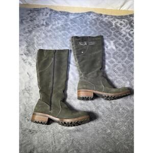 Kenneth Cole Reaction Just My Buck Green Suede Buckled Knee High Boots SZ 8 NICE